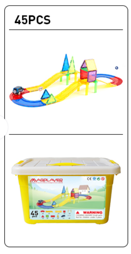 Set de constructie magnetic 3D - Circuit masinute (45 piese) Set de constructie magnetic 3D - Circuit masinute (45 piese)
