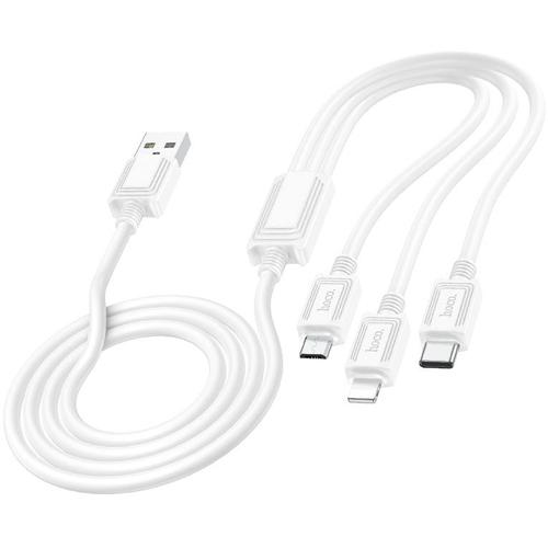 Cablu de date HOCO X74, USB la Lightning / USB Type-C / MicroUSB, 1m, Alb