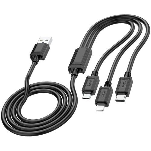 Cablu de date HOCO X74, USB la Lightning / USB Type-C / MicroUSB, 1m, Negru