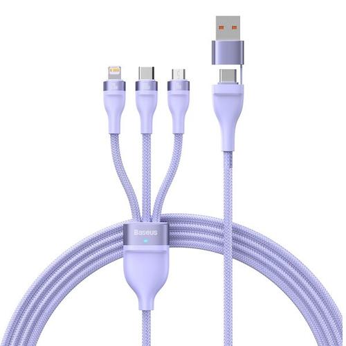 Cablu de date Baseus Flash Series II, 3in1 USB-C / Lightning / MicroUSB, 100W, 1.2m  (Violet)