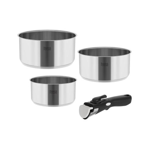 Set 3 oale inox Teesa Cook Expert Single Hand, maner detasabil, 1.6 l, 2.3 l, 3.1 l