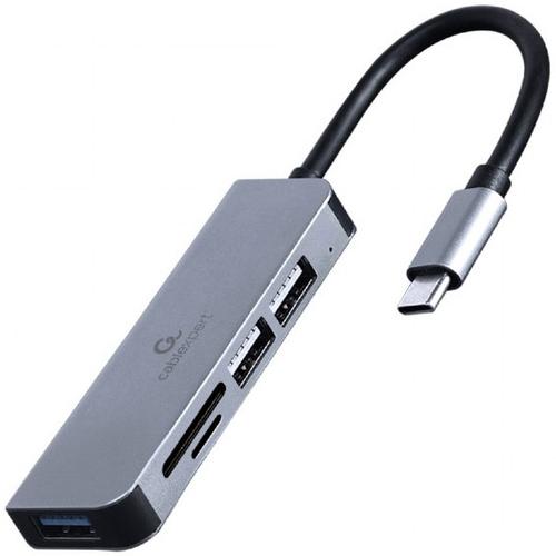 HUB USB GEMBIRD UHB-CM-CRU3P1U2P2-01, USB Type-C, suport SD / MicroSD, Argintiu