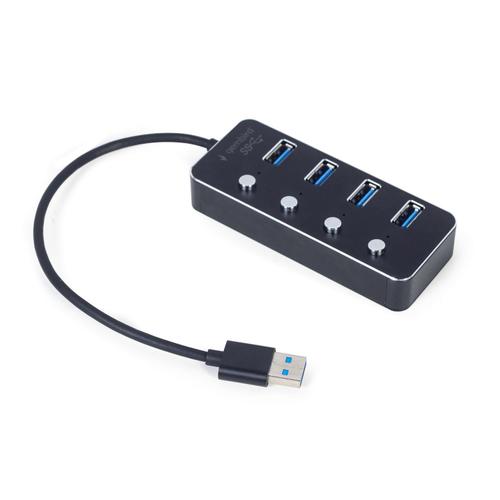 HUB USB Gembird UHB-U3P4P-01, 4 porturi USB 3.2 (Negru)