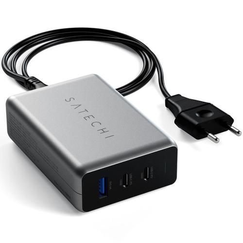 Incarcator Satechi USB-C PD 100W, incarcare GaN, 2xUSB-C PD, 1xUSB-A, Gri