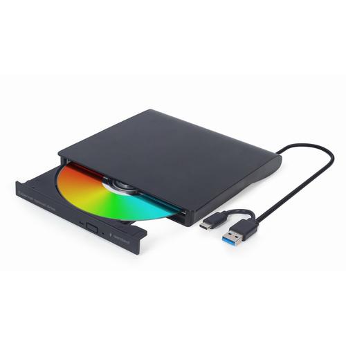 Scriitor/cititor DVD extern cu USB-C/USB-A, Gembird DVD-USB-03, Negru