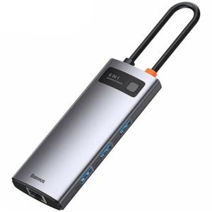 HUB USB Baseus Metal Gleam 6 in 1, conectare PC USB Type-C (Gri)