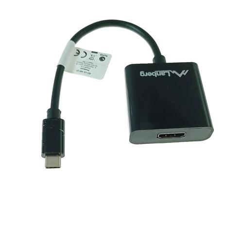 Adaptor Lanberg 41848, USB-C tata - HDMI mama,  FHD, 2.7Gbps, cablu 15cm, Negru