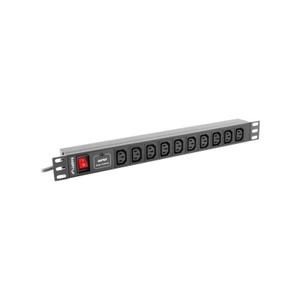 PDU din aluminiu pentru montarea in dulap de server Lanberg, 1U 10A 10 prize IEC C13 2m, Negru