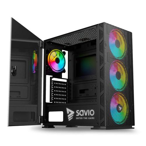 Carcasa Gaming SAVIO Raptor X1, Mesh, Tempered Glass, ARGB, Mid-Tower, fara sursa, ATX (Negru)