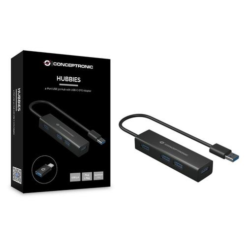 HUB USB 3.0 Conceptronic HUBBIES06B, 4x USB 3.0 (Negru)