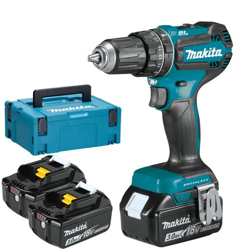 Masina de gaurit si insurubat Makita DHP485RF3J, 18 V, 50 Nm, 1900 RPM, 28.500 percutii/min, 3 acumulatori, incarcator, valiza (Albastru)