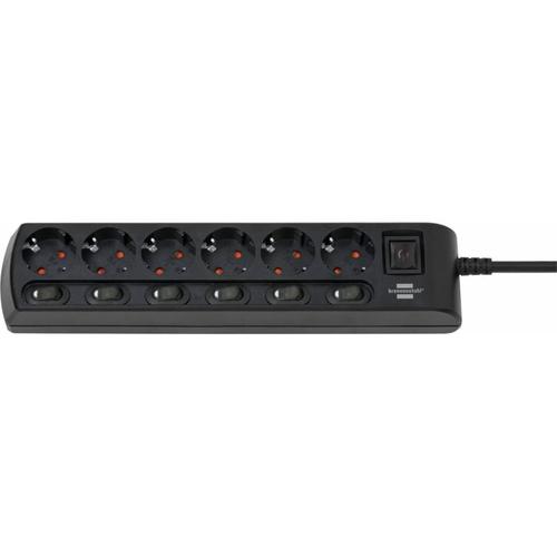 Prelungitor Brennenstuhl 1153110116, 6 prize, 2m, 7 x on/off (Negru)