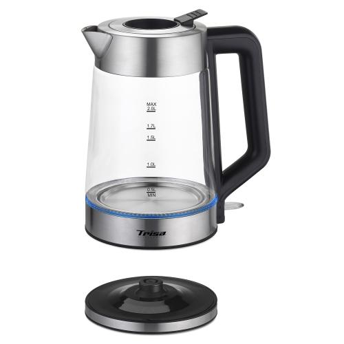 Fierbator de apa Trisa Easy Fill 6451.6912, 2200W, 2 L, Filtru detasabil, Iluminat albastru, Sistem Easy Fill (Negru/Transparent)