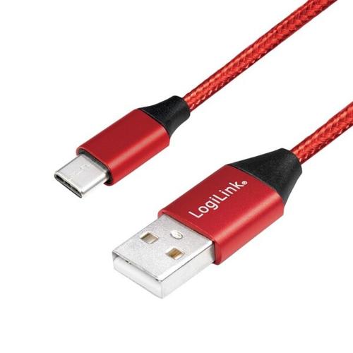 Cablu de date Logilink, CU0147, USB 2.0 (T) la USB 2.0 Type-C (T), 0.3m, Premium (Rosu)