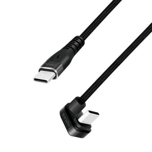 Cablu alimentare si date LOGILINK,  USB Type-C (T) la USB Type-C (T) la 180 grade, 1m, 2 x ecranat, aluminiu, Negru