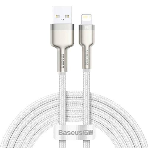 Cablu alimentare si date Baseus, Cafule Metal, Fast Charging, USB - Lightning 2.4A braided 2m, Alb
