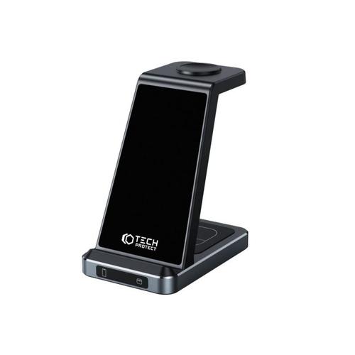 Incarcator Wireless 3 in 1 TECH-PROTECT A26, 15W, Cablu USB-C 1m inclus, Negru
