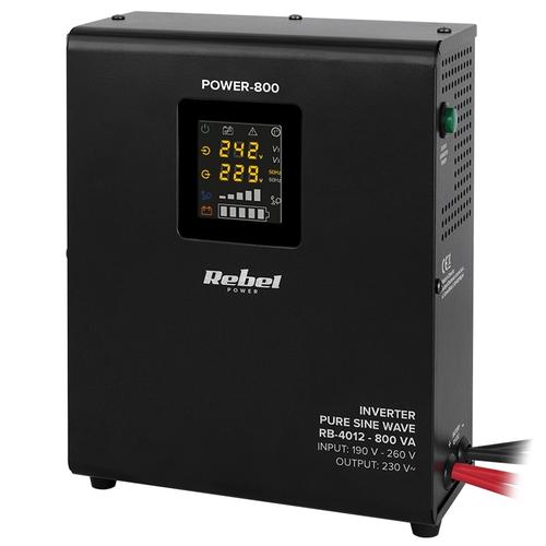 UPS de perete pentru centrala REBEL RB-4012, unda pura sinusoidala, 800VA, 500W 12V, Negru
