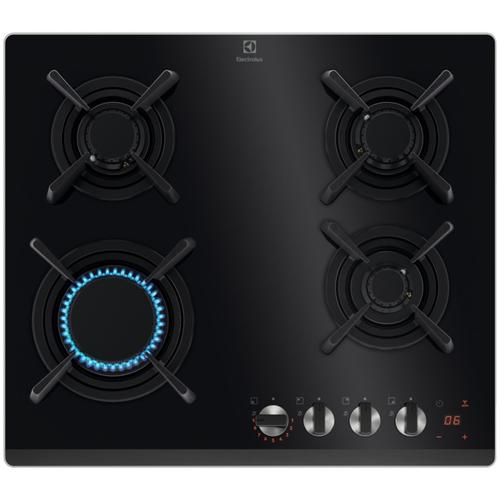 Plita incorporabila Electrolux KGG643753K, Gaz, 4 arzatoare, Aprindere electrica, Gratare fonta, Timer electronic, Conectivitate hota, 60 cm (Negru)