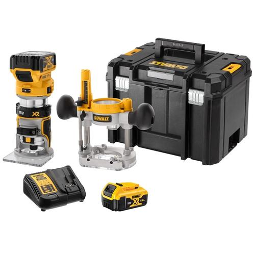 Set masina de frezat/adaptor/incarcator/baterie DeWalt DCW604P2-QW, 8mm, 18V, Li-Ion (Galben/Negru)
