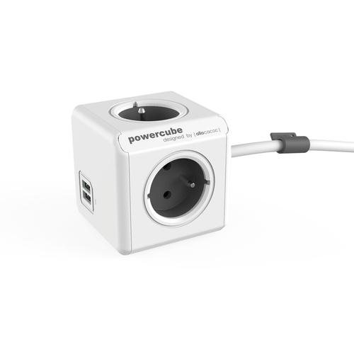Prelungitor cu USB Allocacoc PowerCube Extended USB 1.5 m sloturi, Gri