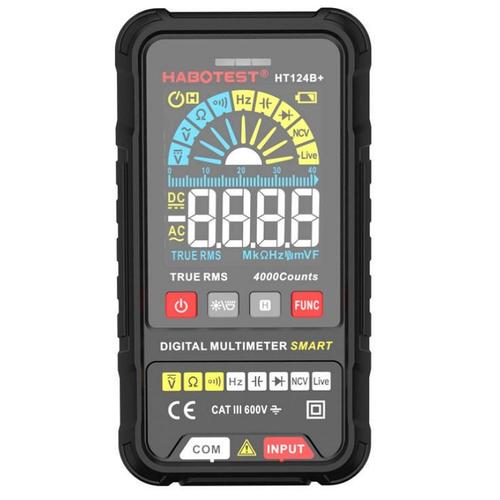 Aparat de masura digital Habotest HT124B+ Multimetru Universal tensiune DC/AC Diode Capacitati Frecvente Rezistente True RMS Live test NCV Lanterna Negru