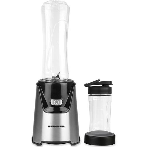 Blender sport Heinner WellGo Mix 400 HSB-T400SS, 400W, recipiente Tritan fara BPA 600/400ML, buton ON/OFF, 19000RPM, lame din inox, carcasa din inox (Argintiu/Negru)