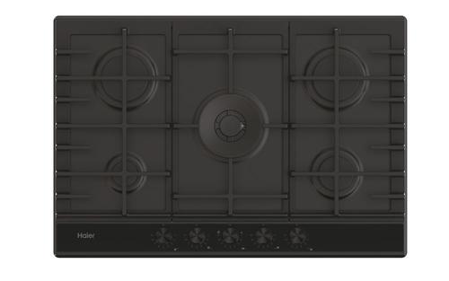 Plita incorporabila Haier HAHG7W5HEB, Gaz, 5 Arzatoare, Grilaje fonta, Aprindere electrica, Preci Flame, 75 cm, Email cu sticla (Negru)