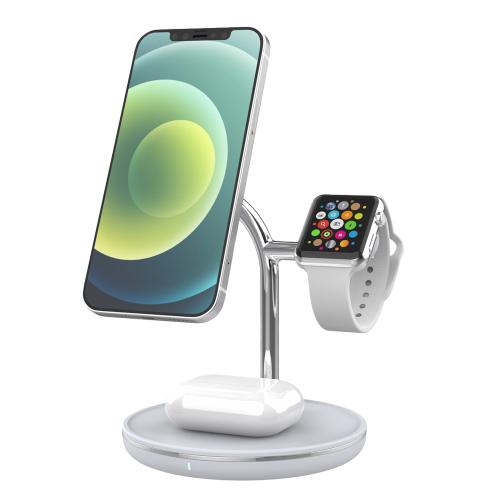 Incarcator wireless birou Tellur, 3-in-1, certificat MagSafe 15W, Watch 2.5W, TWS 5W (Alb)