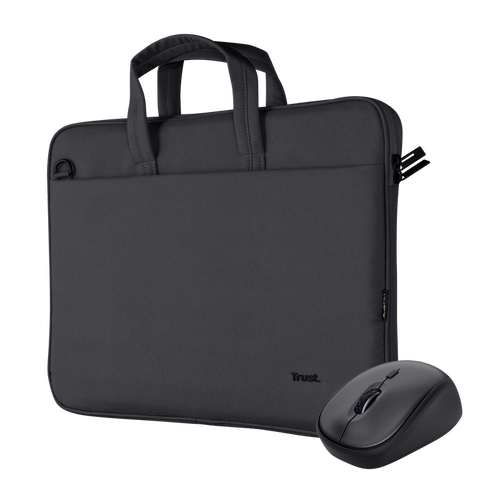 Geanta laptop Trust Bologna Eco, 16 inch (40cm), greutate 430 grame + Mouse Trust wireless, USB