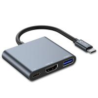 HUB USB Tech-Protect V1 aluminiu 3-in-1, USB Type-C - 1x USB 3.0, 1x USB Type-C, 1x HDMI (Gri)