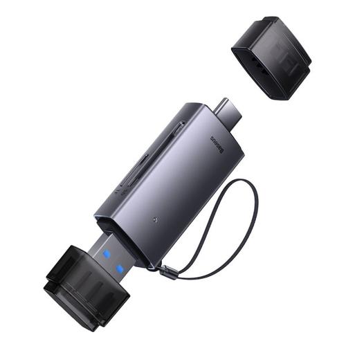 Adaptor pentru cititor de carduri de memorie MicroSD/SD TF, Baseus, 2 TB, USB 3.0/USB C, Negru/Gri