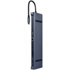 Docking station Gembird 10-in-1, USB-C x 1, USB-A 3.1 x 3, HDMI x 1, VGA x 1, RJ45 x 1, PD 87W, SD, microSD, Audio, Argintiu, A-CM-COMBO10-01