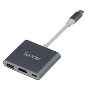 Docking Station universal 3 in 1 conectare laptop sau PC usb Type-C, Gri