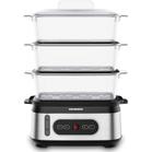 Aparat de gatit cu aburi Heinner HSA-D950SS, 800-950 W, display LED, 9L, 1.5L, Trei vase pentru gatire BPA free, Temporizator 60 min, Indicator luminos, Protectie impotriva functionarii fara apa, Cablu alimentare, Insertii inox (Negru/Argintiu)
