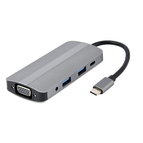 HUB USB Gembird 8-in-1 A-CM-COMBO8-02, HDMI, VGA, USB, USB Type-C (Gri)