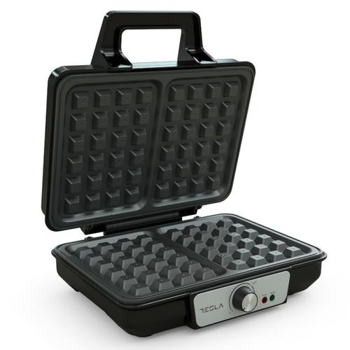 Aparat pentru vafe / gofre Tesla WM200BX, 1000W, Dubla, Placi antiadere, 140 - 220C (Argintiu/Negru)