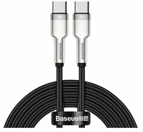 Cablu de date Baseus Cafule Series Metal USB-C la USB-C, 100W, 2m (Negru/Argintiu)