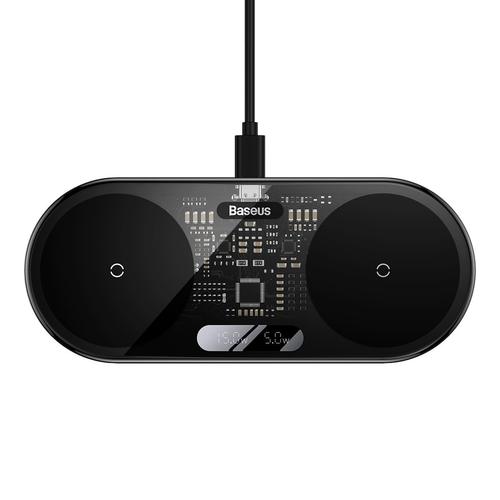 Incarcator Wireless Baseus Digital Dual LED Display 2 in 1, 2 x10W, Cablu USB-C inclus (Negru)