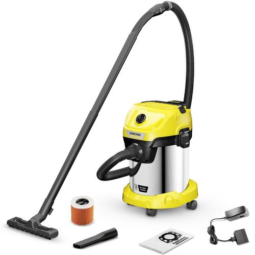Aspirator Karcher cu acumulator WD 3-18 S /Battery Set, 1.628-576.0, Aspirare umeda si uscata, Baterie de 18 V, Recipient de 17 L din otel inoxidabil, Furtun de 2 m , Include bateria Karcher de 18 V/5,0 Ah si incarcator de baterie, Galben/Negru/Metal Aspirator Karcher cu acumulator WD 3-18 S /Battery Set, 1.628-576.0, Aspirare umeda si uscata, Baterie de 18 V, Recipient de 17 L din otel inoxidabil, Furtun de 2 m , Include bateria Karcher de 18 V/5,0 Ah si incarcator de baterie, Galben/Negru/Metal