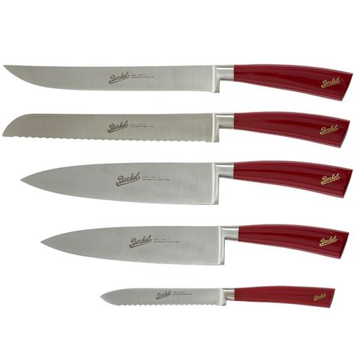 Set 5 cutite Berkel, Elegance Sense, lama otel inoxidabil rezistent la coroziune, cutie cadou, maner lucios din lemn de nuc, design elegant, modern, versatil, Rosu