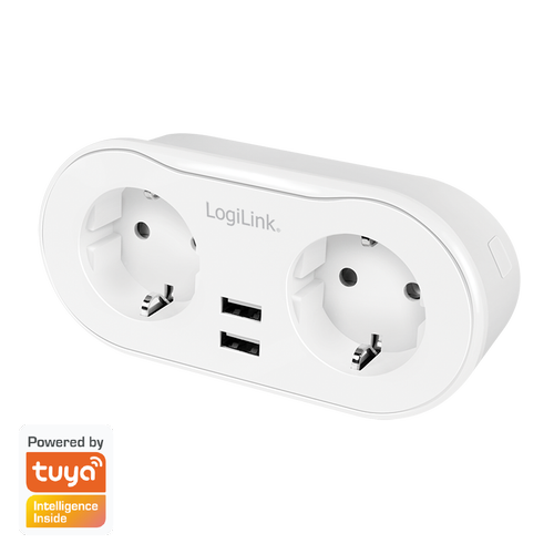 Priza inteligenta LogiLink SH0102, Wi-Fi, 2 prize, 2x USB-A 5 V/2.4 A (max. 12 W), protectie supracurent/supratensiune, IP20 compatibil Tuya, Alb Priza inteligenta LogiLink SH0102, Wi-Fi, 2 prize, 2x USB-A 5 V/2.4 A (max. 12 W), protectie supracurent/supratensiune, IP20 compatibil Tuya, Alb
