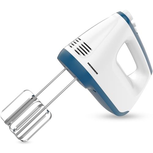 Mixer de mana Heinner HM-400BL, 400 w, 2 teluri si 2 carlige din inox, 6 viteze + turbo, self stand, Albastru