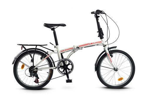 Bicicleta Pliabila Velors Polo V2053A, Shimano Revoshift 21 Viteze, Roti 20 Inch, Frane V-Brake (Alb/Rosu)