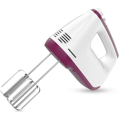 Mixer de mana Heinner HM-400BG, putere: 400w, 2 teluri si 2 carlige din inox, 6 viteze + turbo, self stand (Alb/Burgundy)