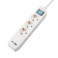 Prelungitor SPACER, Schuko x 3, conectare prin Schuko (T), Type-C x1, USB x 1, 3.1A, cablu 3m, 16 A, max. 3500W, protectie copii, protectie supratensiune (Alb)