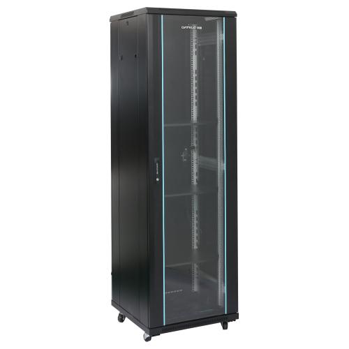 Rack 19\'\' 22U 600x1000, de podea, usa din sticla, panouri laterale detasabile si securizate, dezasamblat, negru RAL 9004, DATEUP