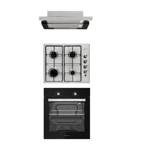 Pachet incorporabil K-Lara Gaz Cuptor gaz plita gaz si hota telescopica Studio Casa Termostat Timer mecanic 56 l Grill gaz Clasa energetica A Negru / Inox