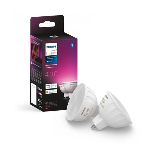 Set 2 Becuri LED RGB inteligente Philips Hue MR16, Bluetooth, GU5.3, 12V, 6.3W, 400 lm, lumina alba si color (2000-6500K)