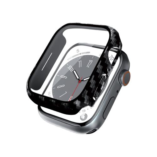 Carcasa ecran smartwatch, Crong, Sticla/Policarbonat, pentru Apple Watch, Transparent/Negru